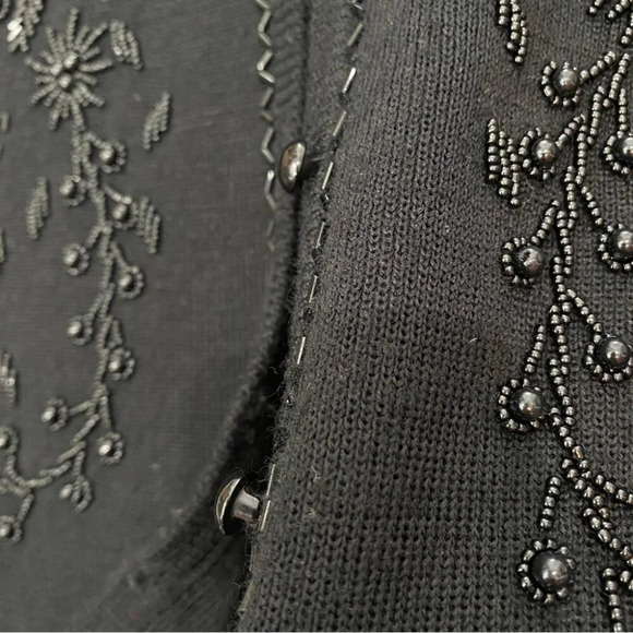 Jessica Petite Vintage Grandmacore Delicate Beaded Button Up Knit Black Cardigan - Picture 6 of 16